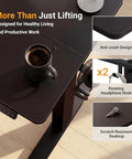 Close-up of black top on 32 Inch Electric Standing Desk For Small Spaces With Adjustable Height Sit Stand Memory Presets.