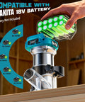 Cordless Router For 18V Battery 800W Brushless Wood Router With 6 Speed Control Depth Adjustment Edge And Roller Guide Includes Router Bits Tool Only No Battery shown with Makita battery compatibility diagram