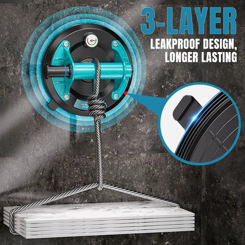 Close-up of 8 Inch Suction Cups 2 Pack Heavy Duty 880 Lbs Glass Tile Granite Lifting Tool with 3-layer design on a slate background.
