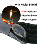 16 Inch Leather Welding Gloves 932F Heat Resistant Large Mitt For BBQ Oven Grill Fireplace TIG MIG Forge Baking Stove Animal Handling And More Black Gray with Kevlar stitching detail.