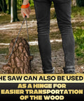 Person carrying wood with Go To Pocket Rope Saw For Trees, 25.5 Inch Folding Chain Saw With 11 Teeth in a forest setting