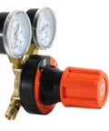 SÜA oxygen and propane/propylene regulator combo, V350 series, brass body with dual gauges and orange knob