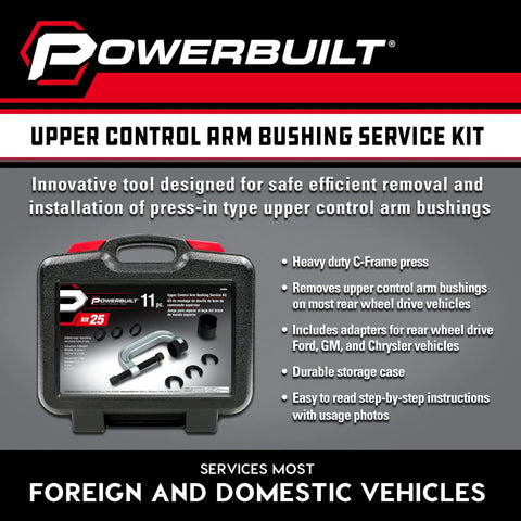 Upper Control Arm Bushing Service Tool Set For Ford GM And Chrysler Pro Grade Quick Press In And Out Kit with case and components