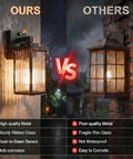 Set And Forget Dusk To Dawn Wall Mount Porch Light With Auto Photocell Sensor comparison with inferior lantern, highlighting quality.