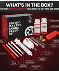 Hydraulic Brake Bleeding Kit For Tektro And TRP Brakes With 120ml Mineral Oil 5.5mm Olive Insert Funnel Adapter Mountain Bike Brake Bleed Tool Set That Makes Quick Clean Bleeds Easy, kit contents displayed.