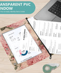 Floral Roses Zippered Coupon Binder Organizer with PVC window for school supplies, clips into three-ring binder for deals at checkout