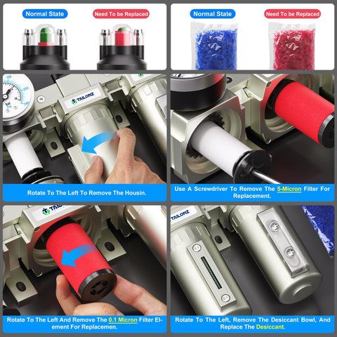 Instructions for replacing filters on Industrial Air Drying System 0 To 240 PSI Half Inch NPT With Three Stage Filtration
