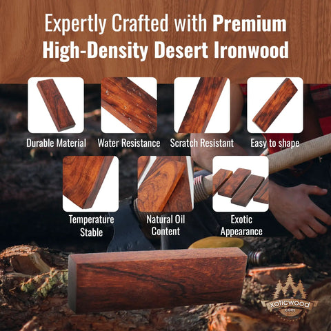 Expertly crafted Bookmatched Desert Ironwood Knife Handle Scales Burl Ball Pattern Grade A Pair with durability features displayed.