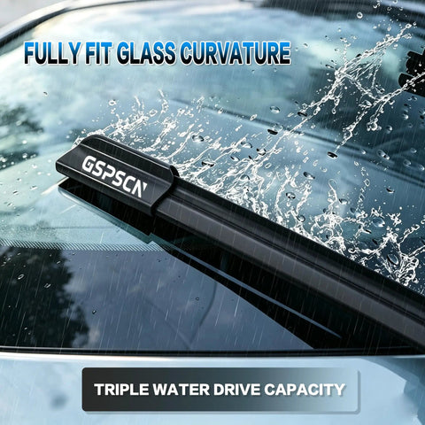 Straight Up Tough 26 And 16 Inch Windshield Wiper Blades With Heavy Metal Frame For All Season Action Quick J Hook Install, shown in rain.