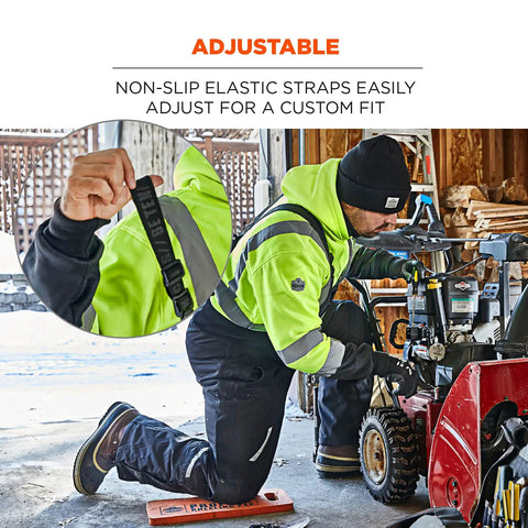 Person adjusting snowblower in garage wearing Tough As Nails Heavy Duty Insulated Bib Overalls For Winter Workwear With 3M Thinsulate, Size Small
