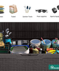 100 Gallon Large Deck Box Outdoor Resin Storage For Patio Furniture Cushions And Garden Tools Weatherproof Lockable Lid with items.