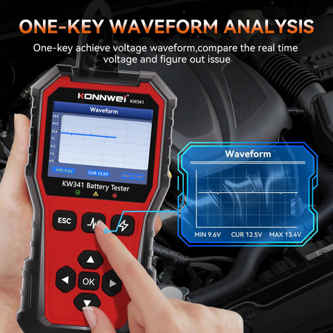 All-In-One 6V 12V 24V Battery Tester For Cars, Trucks, And Bikes With Built-In Reverse Polarity Protection, Test Range 10-2000 CCA Across Flooded, AGM, Gel, EFB, And Lithium, hand-held