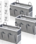 Two Pack Large Wall Hanging Organizer With Three Pockets Linen Fabric Door Hanging Storage Baskets Waterproof for Kitchen Bedroom Office And RV Camper Gray displayed with hooks