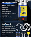 12V Electric Oil Extractor Pump With Slick Self Priming Flow features aluminum alloy construction, ideal for engine oil drainage and fluid swaps.
