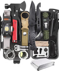 Must Have 30 In 1 Survival Gear Kit For Men And Outdoorsy Folks with tools in a compact black box for camping and emergencies.