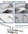 FORIOUS Chrome Wall Mount Kitchen Faucet, Adjustable 8 Inch Center 2 Handle installation options with NPT adapters and seals.