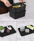 Six Pack Plastic Storage Baskets With Lids For Easy Organization, Stackable Ventilated Bins BPA Free Durable Black Storage Containers