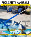 Heavy Duty Pool Handrail With Four Corner Flex And Blue Rubberized Comfort Guard Forged From 304 Stainless Steel, ideal for outdoor pools.