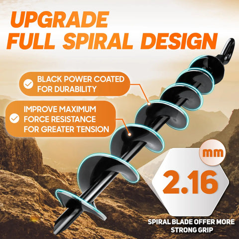 4 Pack Heavy Duty Ground Anchors With Power Nut Driver Drill Bit Screw In Stakes showing full spiral design for strong grip
