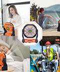 Portable USB Camping Fan With 20000mAh Battery Cordless Rechargeable Personal Fan displayed in outdoor settings
