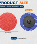 Professional 2 Inch Ceramic Sanding Discs 25 Pack 40 Grit Coarse Abrasive Wheels For Die Grinders showing size and material detail.