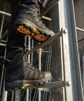 6 Inch Waterproof Steel Toe Work Boots for Men, EH Rated, Oil and Slip Resistant, full grain leather, shown in use on ladder