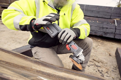 Worker using 20V Cordless Angle Grinder And Cutoff Tool With 8000 RPM 1 HP 4.5 Inch Wheel Tool Only Lightweight Five Pound Build