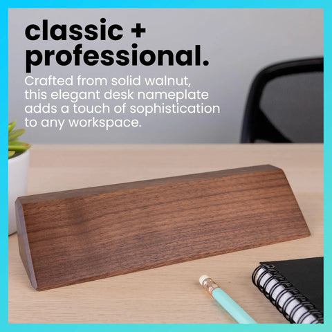 Blank Wood Desk Nameplate 2 By 8 Inches In Walnut Or Rosewood Finish Customizable With Your Text Or Logo Pro Grade Desk Accessory For Home Or Office Great For Makers And Creatives on a desk with pen and notebook