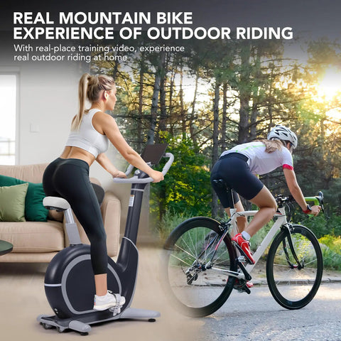 Indoor Magnetic Exercise Bike With AI Driven Personalization, Built In App, side view of bike in home setting