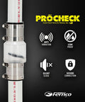 Front view of Fernco ProCheck quiet sump pump check valve with stainless steel vibration-resistant couplings, 1-1/2 in