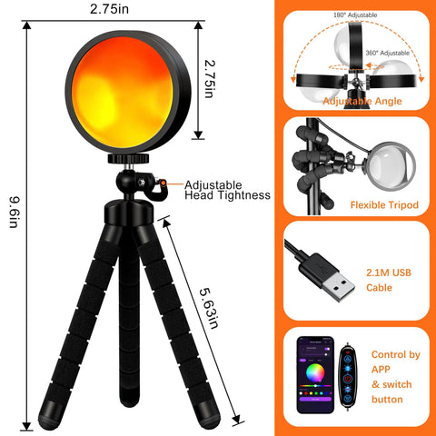 Dope Glow LED Light Projector For Aesthetic Room Vibe with tripod, USB cable, and app control, highlighting 360 degree rotation