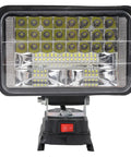 Mingzhe Cordless LED Flood Light 50W with USB Ports front view showing LED array, power switch, and adjustable mount.
