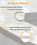 Close-up of 17x31 Foot Light Gray Sun Shade Sail Rectangle Outdoor Canopy with Durable D-Rings and HDPE Fabric