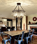 Dining room with Dope Modern Semi Flush Mount Crystal Chandelier with Five Lights in Matte Black Ceiling Fixture, warm glow