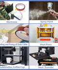 Four Rolls 20mm by 25m Heat Resistant Sublimation Tape For Heat Press And Soldering, shown in various applications like electronics and coffee cup printing