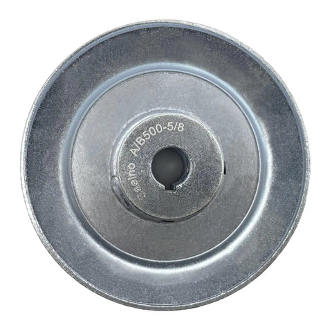Top view of Heavy Duty 5 Inch Single Groove V Belt Pulley With 0.625 Inch Bore For A B 5L 4L V Belt Drives Durable 1020 Steel Zinc Plated.