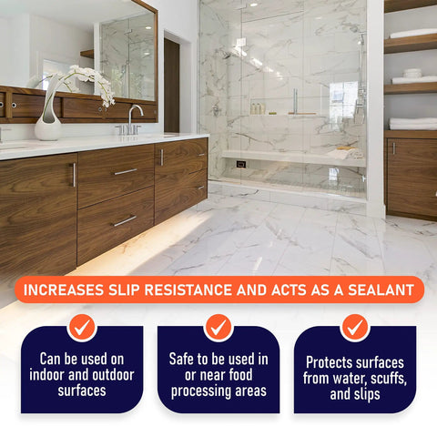 High Grip Non Slip Floor Coating And Sealant For Polished Marble Granite Porcelain Tile Concrete Pint Clear Penetrating Formula in modern bathroom.