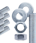 Zinc Plated Three Eighths Inch 16 TPI Coarse Threaded Rods 36 Inch Long 8 Pack With Hex Nuts And Flat Washers