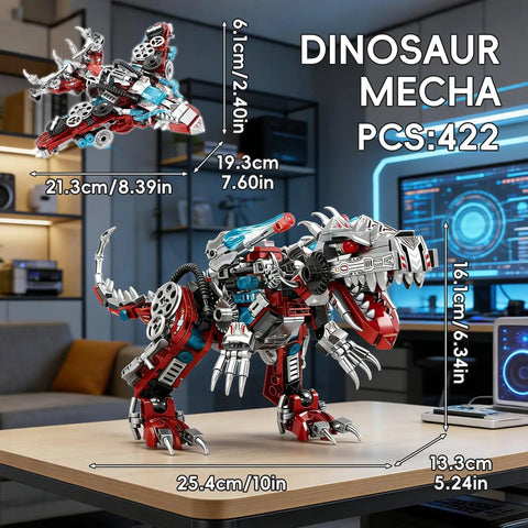 2 In 1 Dinosaur Mech Building Set With 422 Pieces Transforming T Rex Robot For Adults And Teens STEM Construction Model Educational Puzzle Toy Featuring Movable Joints And Armor And 2 Way Transformations on desk