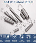Stainless Steel Extension Springs With Dual Hooks 1mm Wire Diameter 8mm Outer Diameter 50mm Length Two Pack For Home Furniture Repair And Hanging Cabinet Accessories, showcasing various sizes and features.