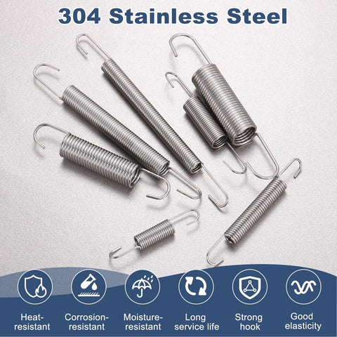 Stainless Steel Extension Springs With Dual Hooks 1mm Wire Diameter 8mm Outer Diameter 50mm Length Two Pack For Home Furniture Repair And Hanging Cabinet Accessories, showcasing various sizes and features.