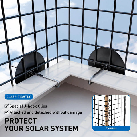 6 Inch 50 Ft Solar Panel Bird Guard And Wire Mesh Critter Barrier with PVC fasteners showing installation on corner edges.