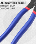Heavy Hitting High Leverage Cable Cutter Tough As Nails Chrome Vanadium Steel Wire Shear For Electrical And Construction Sites with blue plastic covered handles.