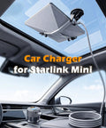 Heavy Duty 12 Volt And 24 Volt Vehicle Power Adapter For Compact Satellite Terminals with Ten Foot Waterproof Wire Harness and USB ports in a car interior.