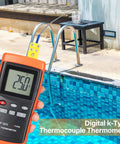 Kiln Temperature Thermometer With K Type Thermocouple And Ceramic Insulator Sensor showing 25°C near a pool