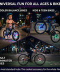 Rechargeable Bike Wheel Lights With Nine Colors And Twenty One Lighting Modes LED Bicycle Tire Lights on kids' bikes at night