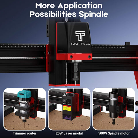 Pro Grade All Metal CNC Router With Huge 460x460mm Working Area, NEMA 57 Stepper, featuring multiple spindle options