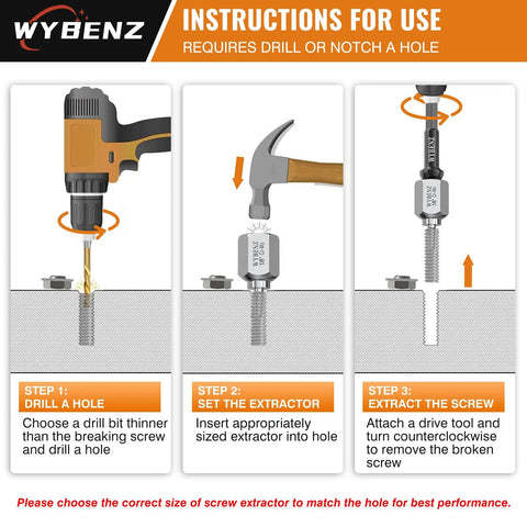 Instructions for using Seventeen Piece Screw Extractor Set With Three Eighths Inch Drive Easy Out For Stripped Screws Bolts And Nuts