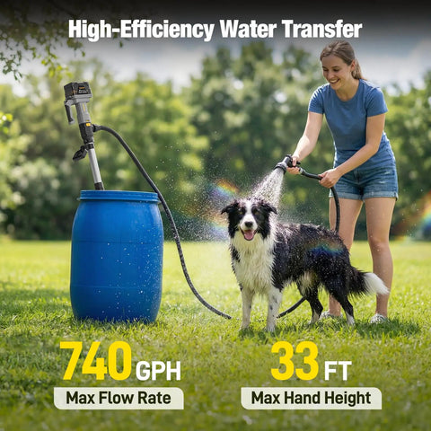 Woman uses Cordless Stick Water Transfer Pump 740 GPH Compatible With 20V Max Battery Tool Only Submersible Sump Pump