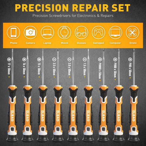 86 Piece Magnetic Screwdriver Set With Torx Slotted Phillips Precision Drivers for electronics and repairs, 9 orange handles